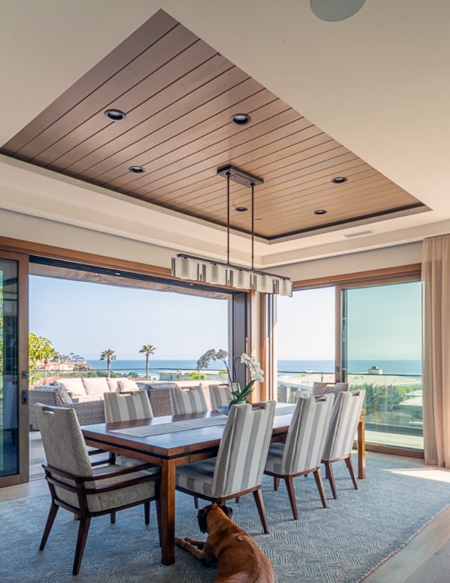 Dining room in Dana Point house designed by Oatman Architects