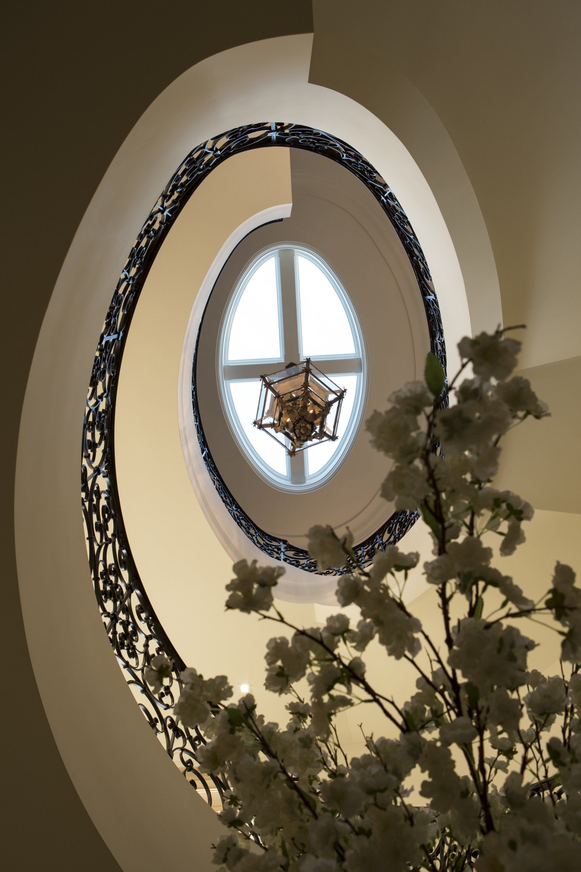 Staircase in a Provence villa located in Dana Point designed by Oatman Architects