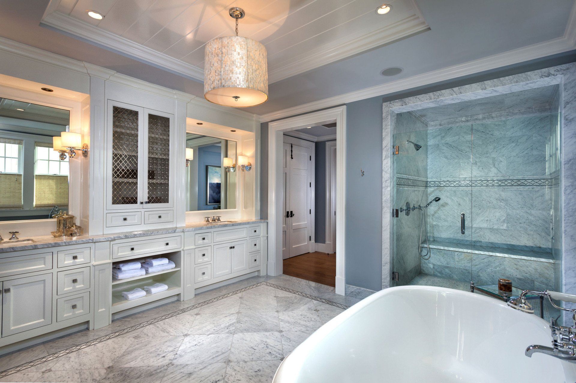 Master bath in a Newport Beach house designed by Oatman Architects