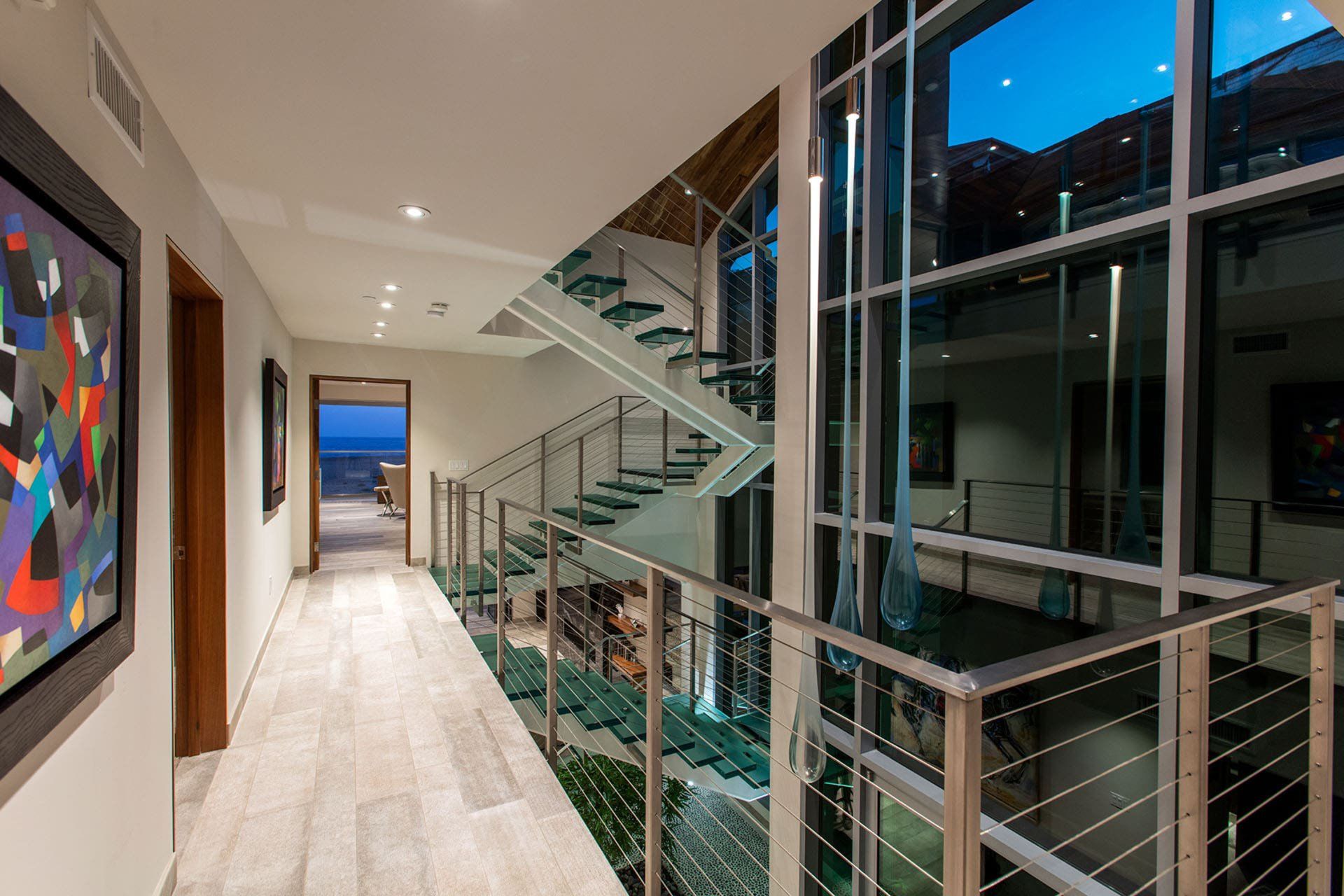 Hallway of a Newport Beach contemporary beach house designed by Oatman Architects