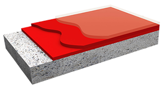 A drawing of a red carpet on a concrete surface.