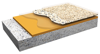A drawing of a concrete surface with a yellow cushion on top of it.
