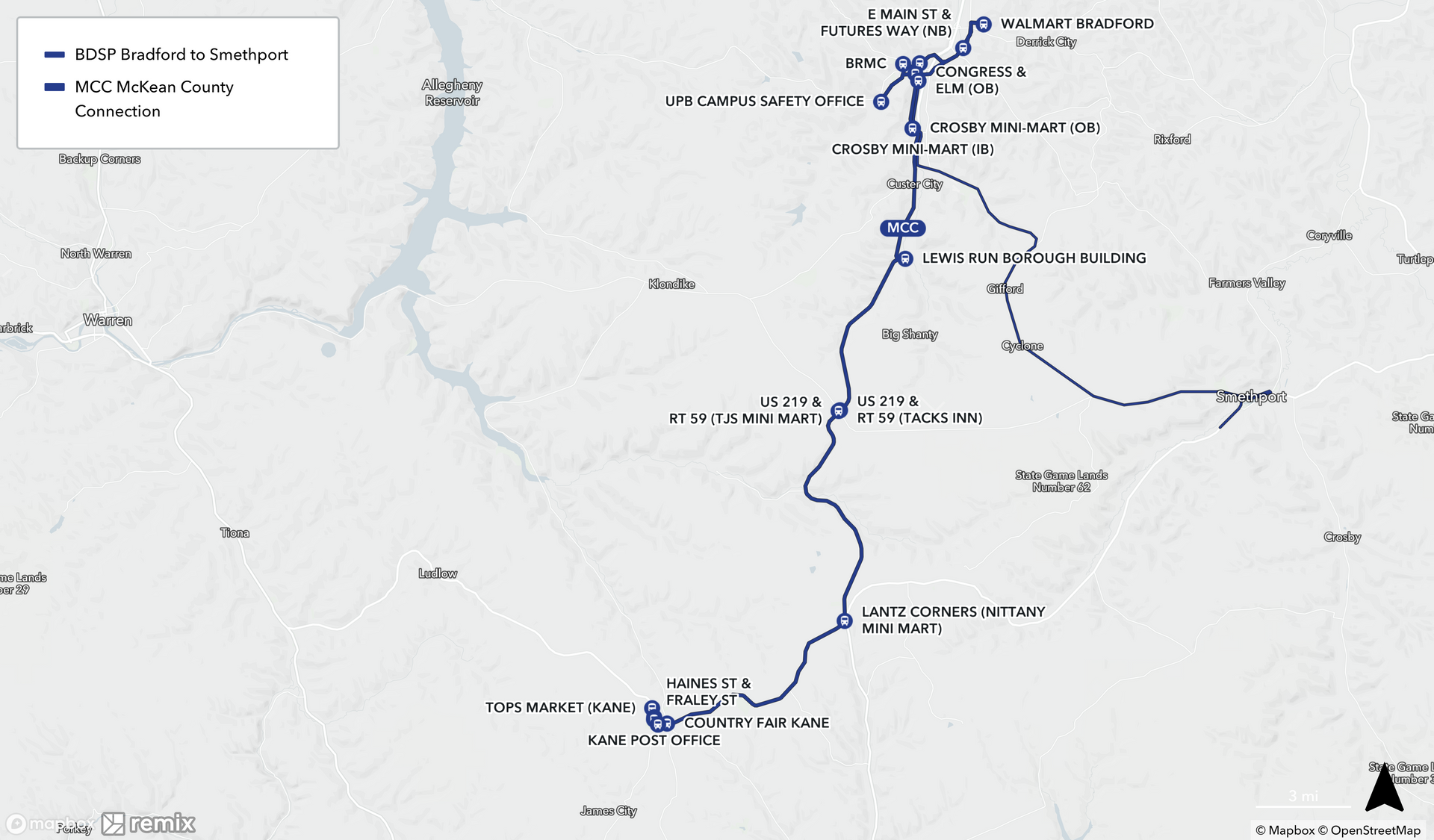 Map of Community Connection Routes Near Bradford