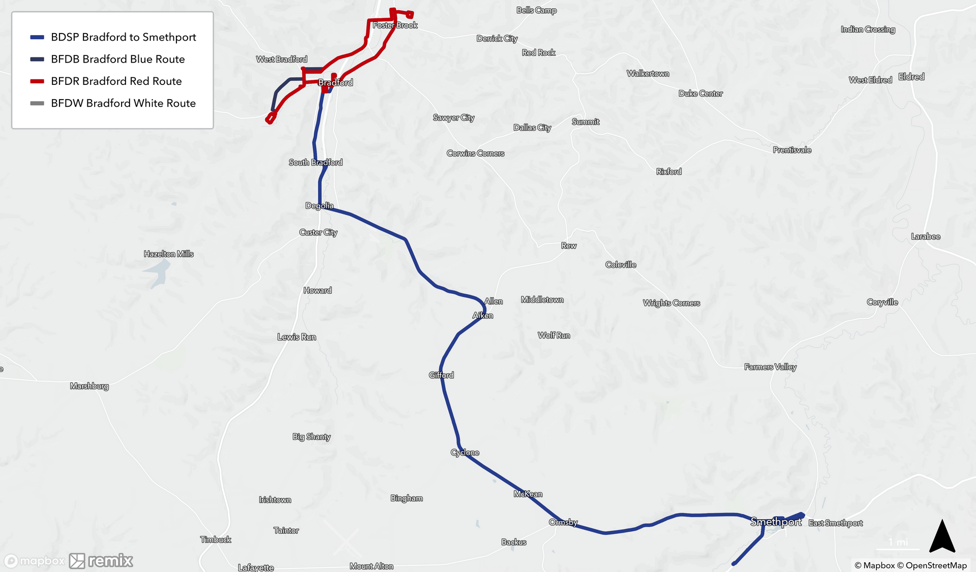 Map of Bradford Routes