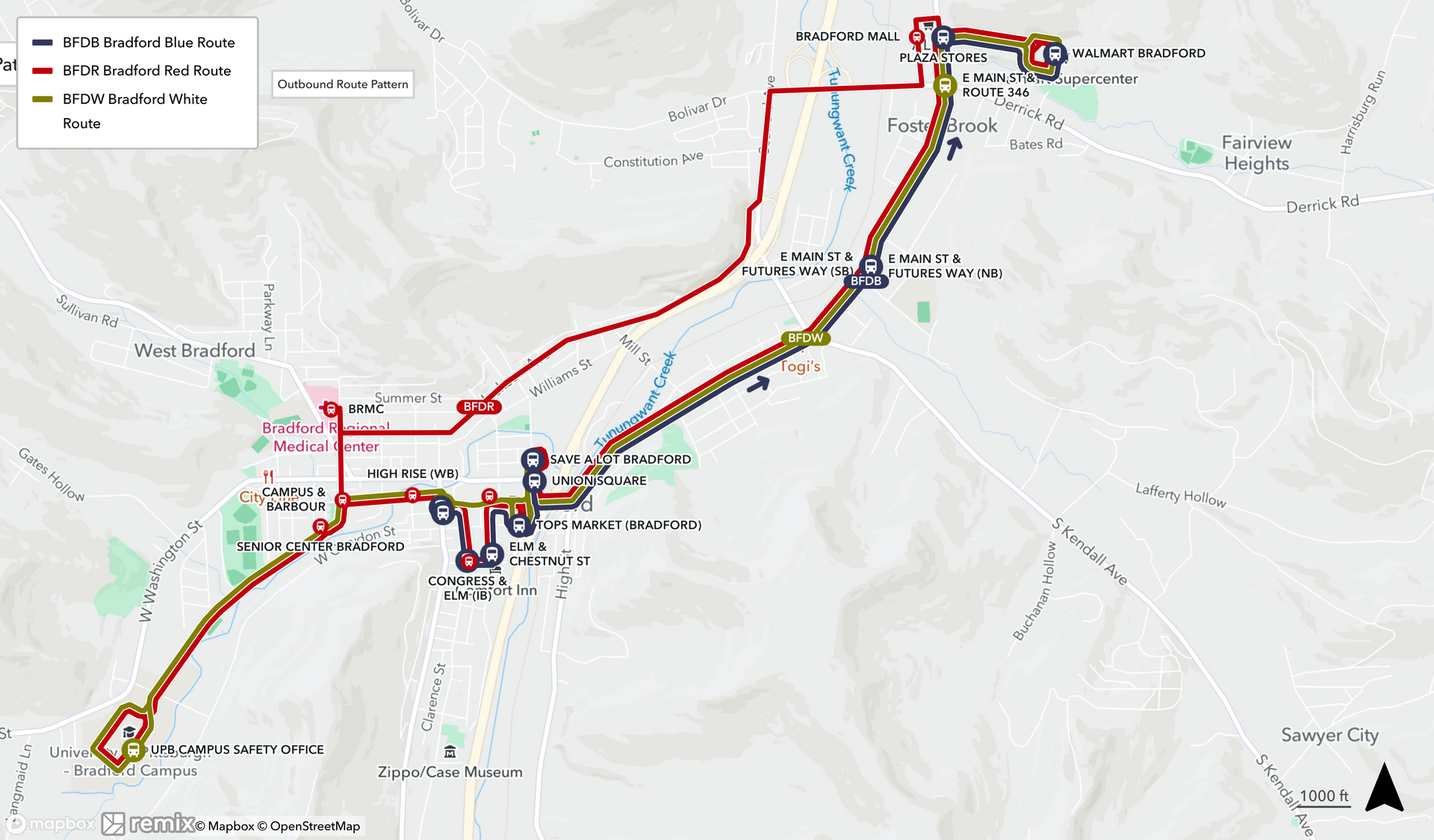 Map of Bradford Routes