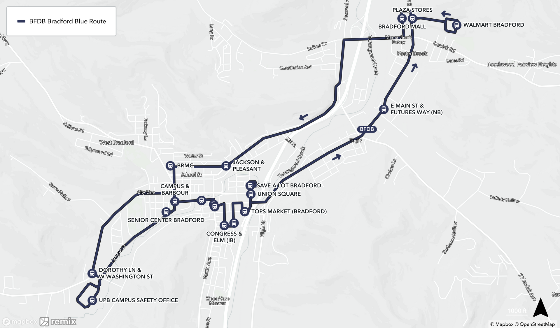 Map of Bradford Blue Route