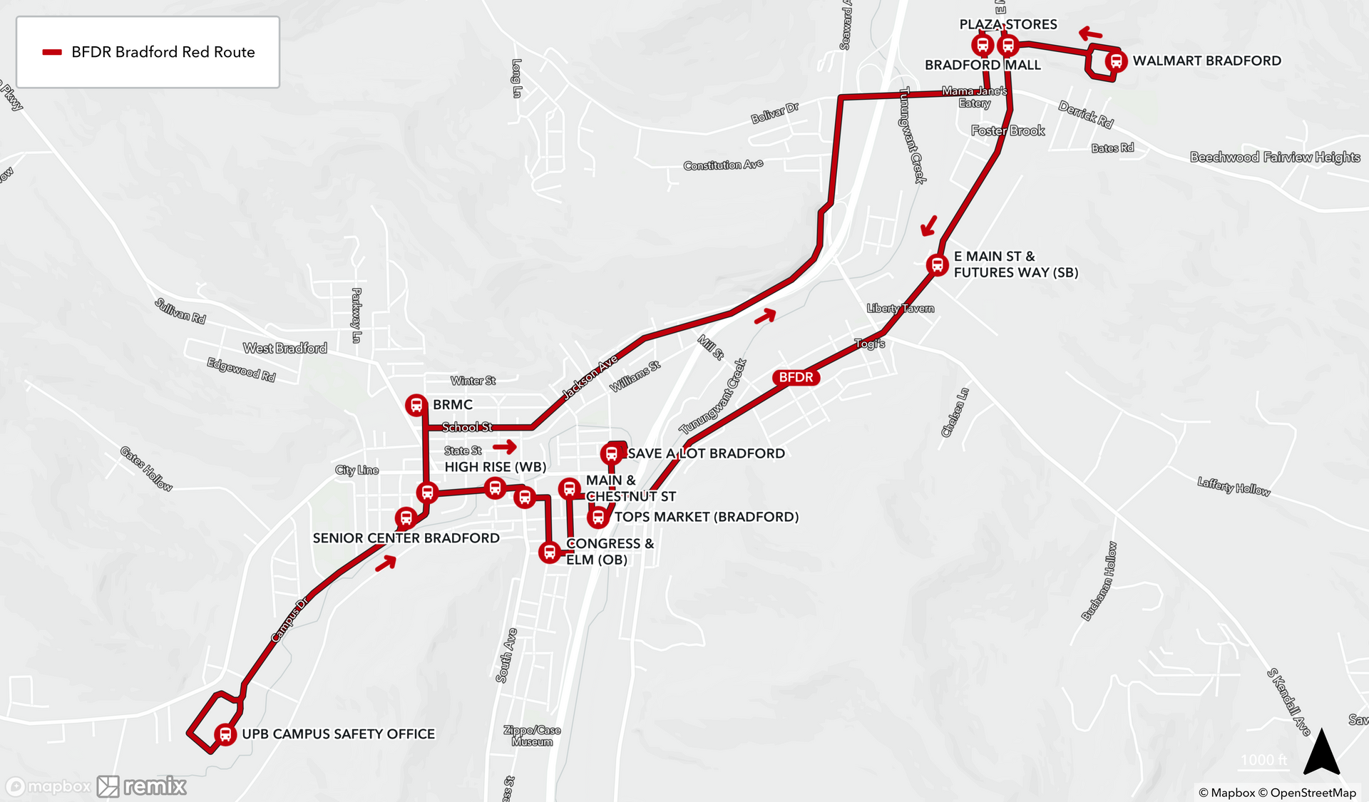 Map of Bradford Red Route