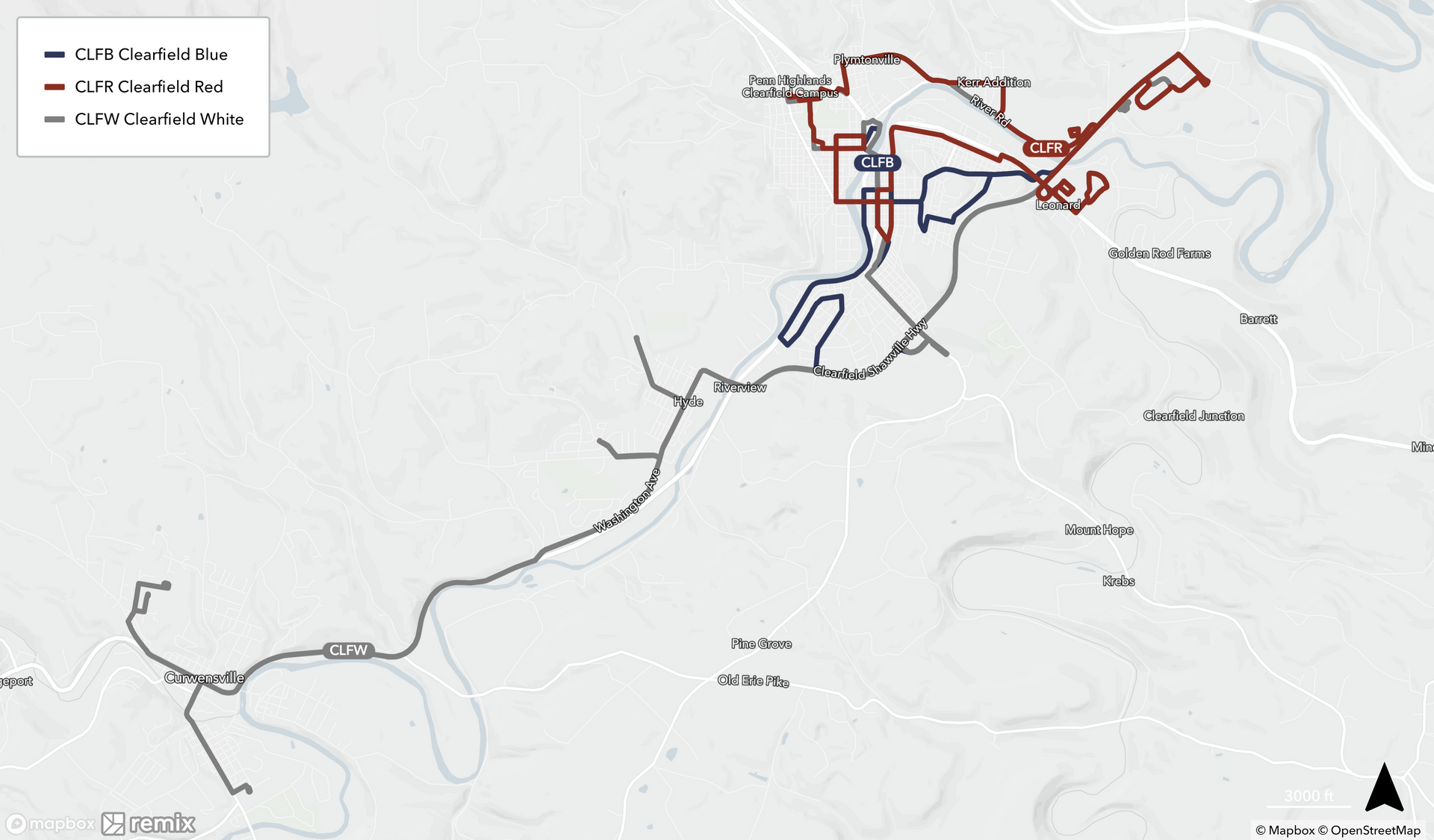 Map of Clearfield Routes