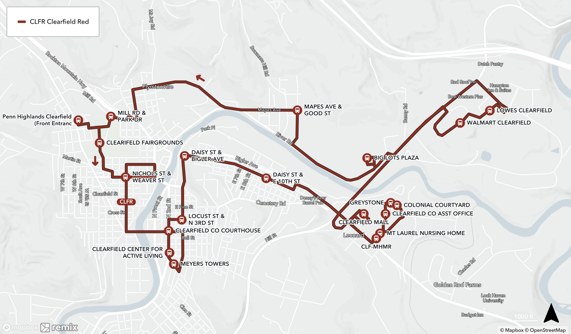 Map of Clearfield Red Route