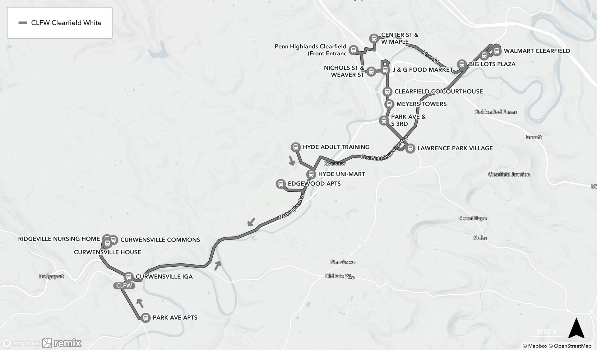 Map of Clearfield White Route