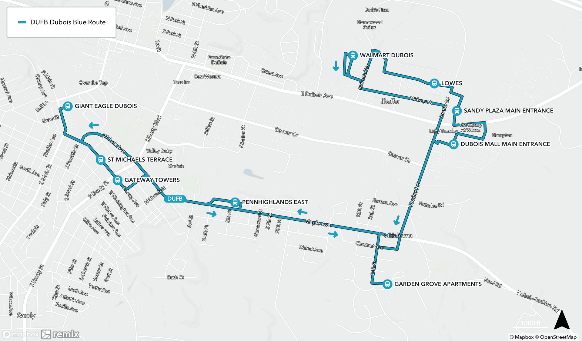 Map of DuBois Blue Route