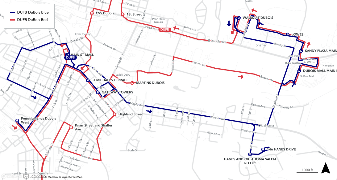 Map of DuBois Routes