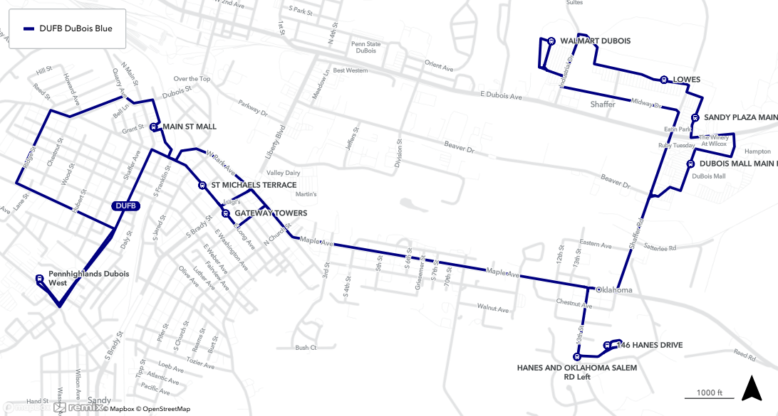 Map of DuBois Blue Route