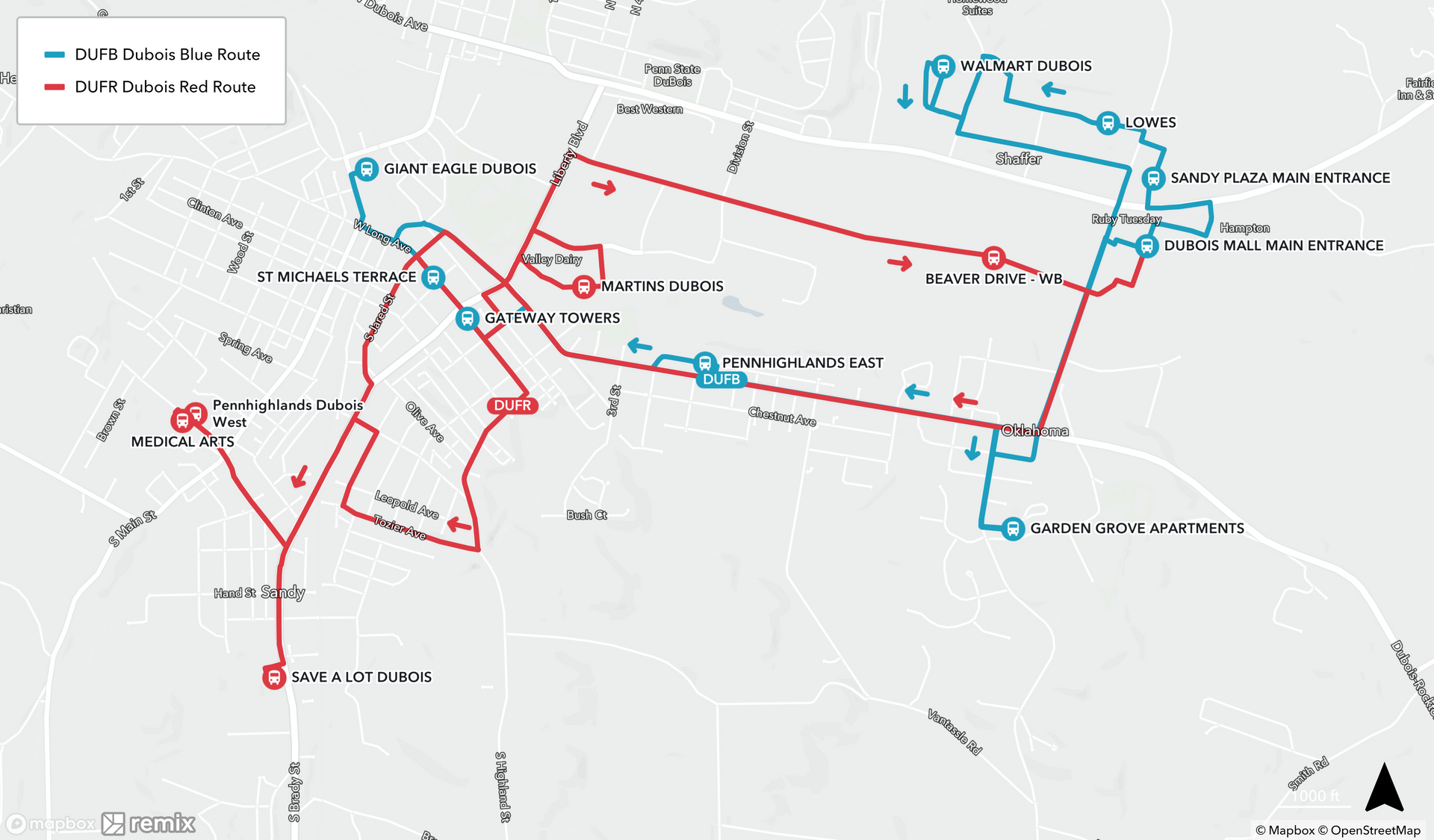 Map of DuBois Routes