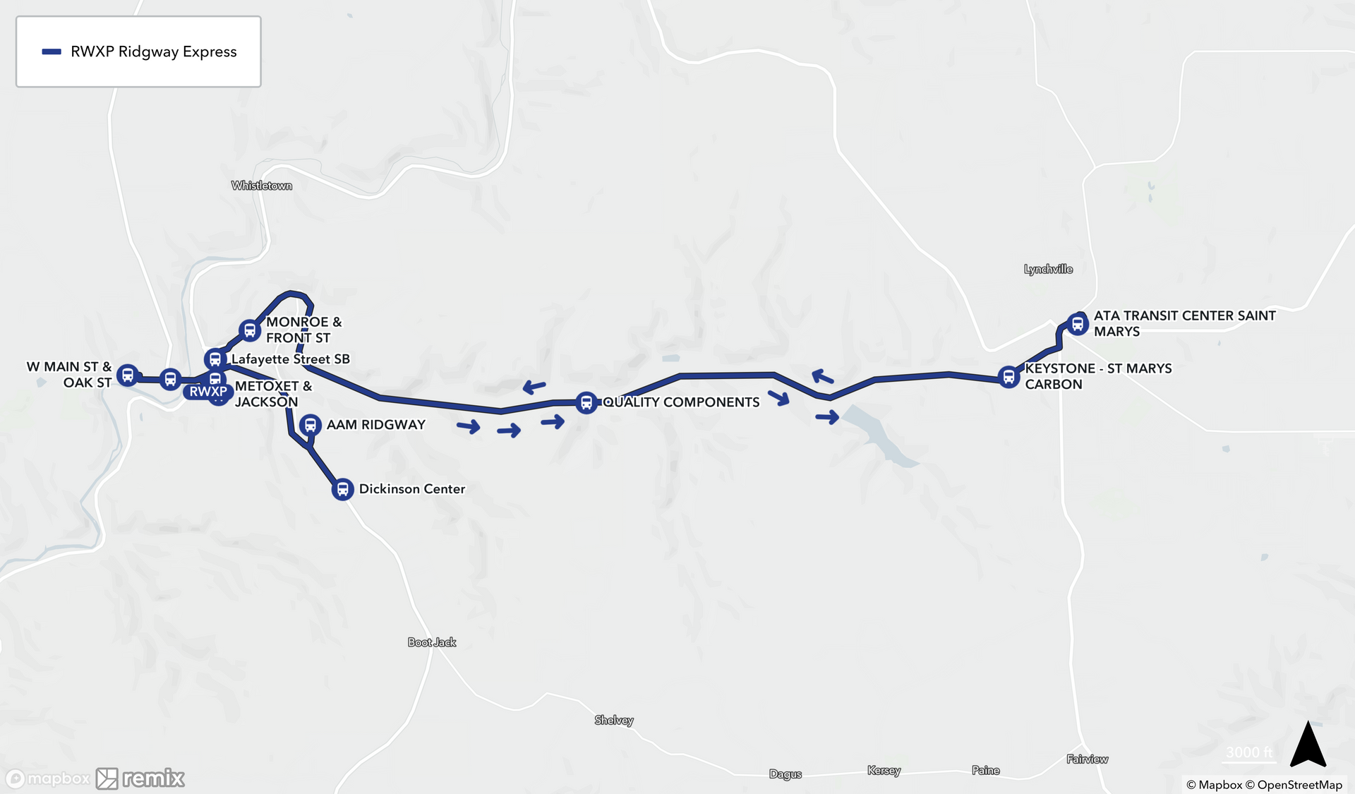 Map of Ridgeway to ST Marys Route