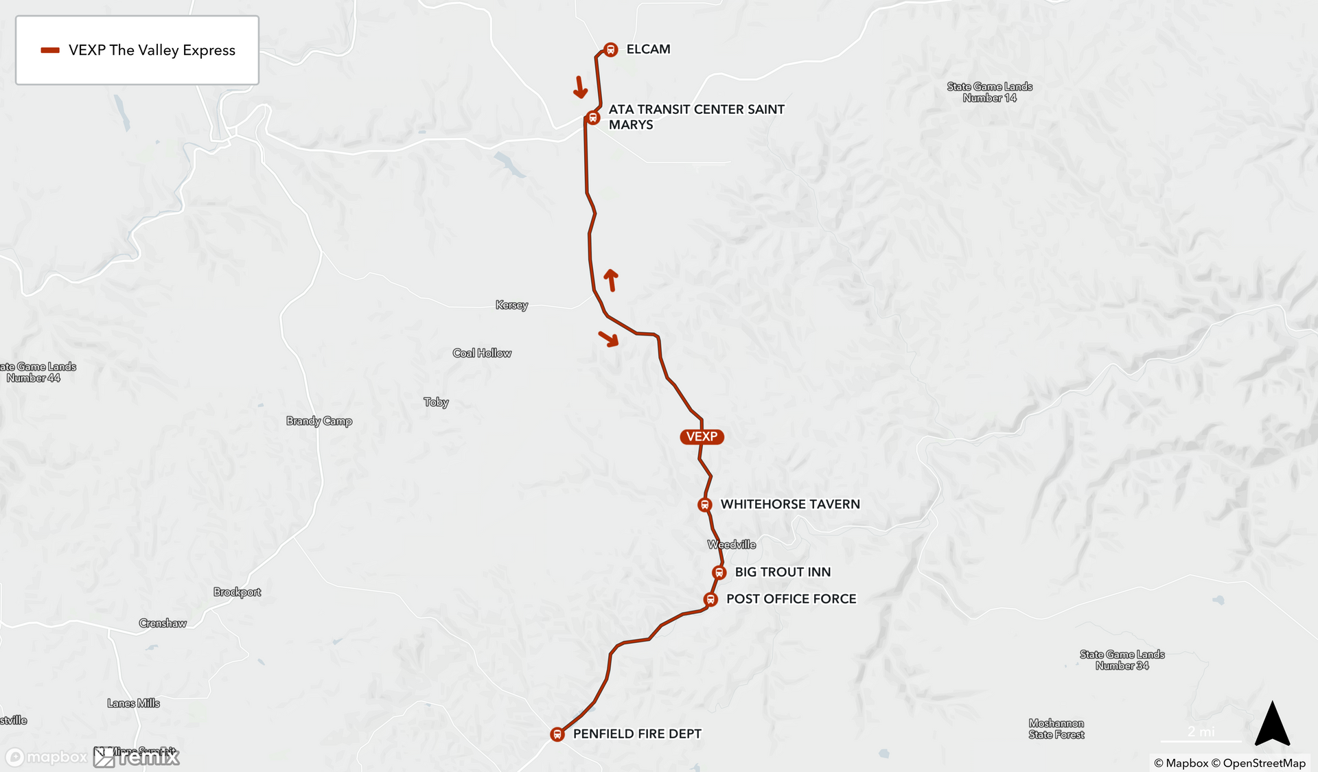 Map of Valley Express Route ( ST Marys to Penfield)