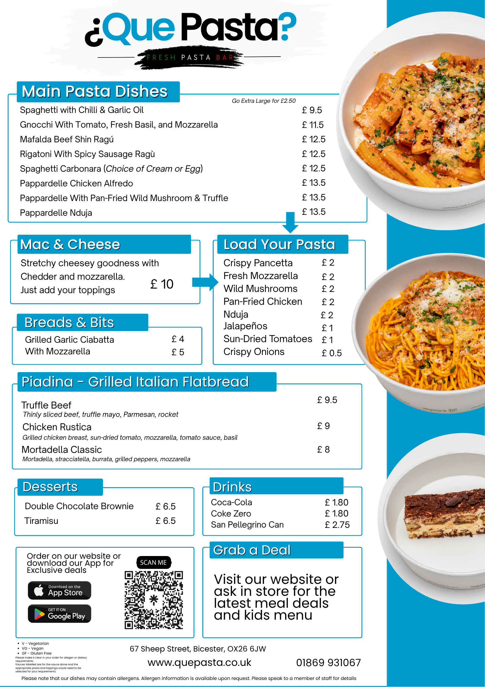 Que Pasta Bicester Menu