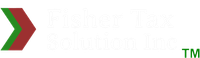 Fisher Tax Solutions logo with red and green chevron mark on a white background.