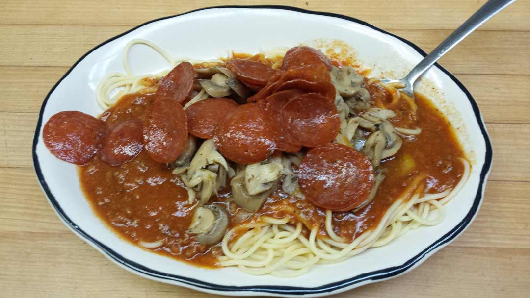 Spaghetti with pepperoni and mushrooms - Food Services in Virginia Beach, VA