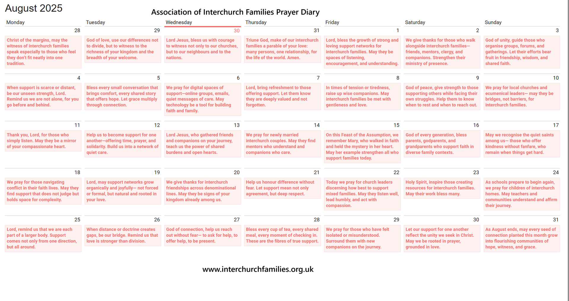 image of Daily Prayer Calendar for November