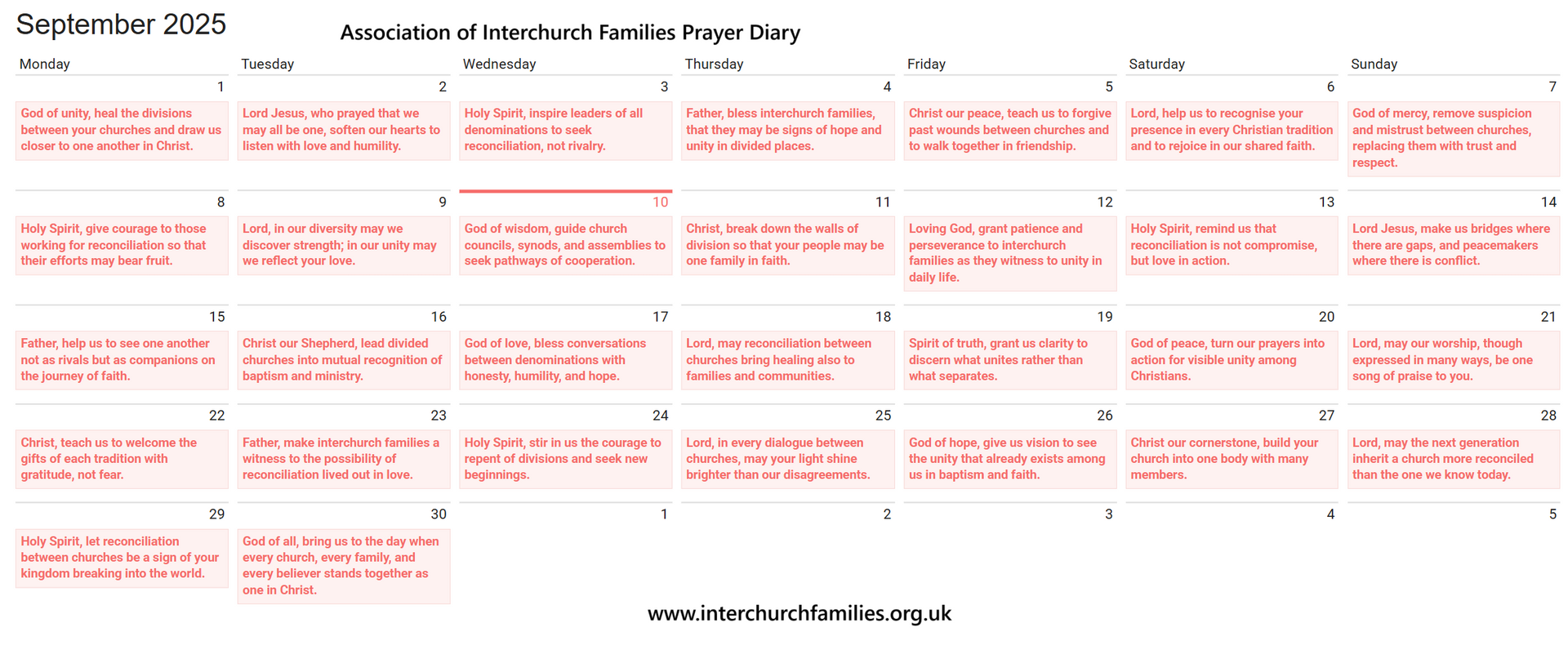 image of Daily Prayer Calendar for November