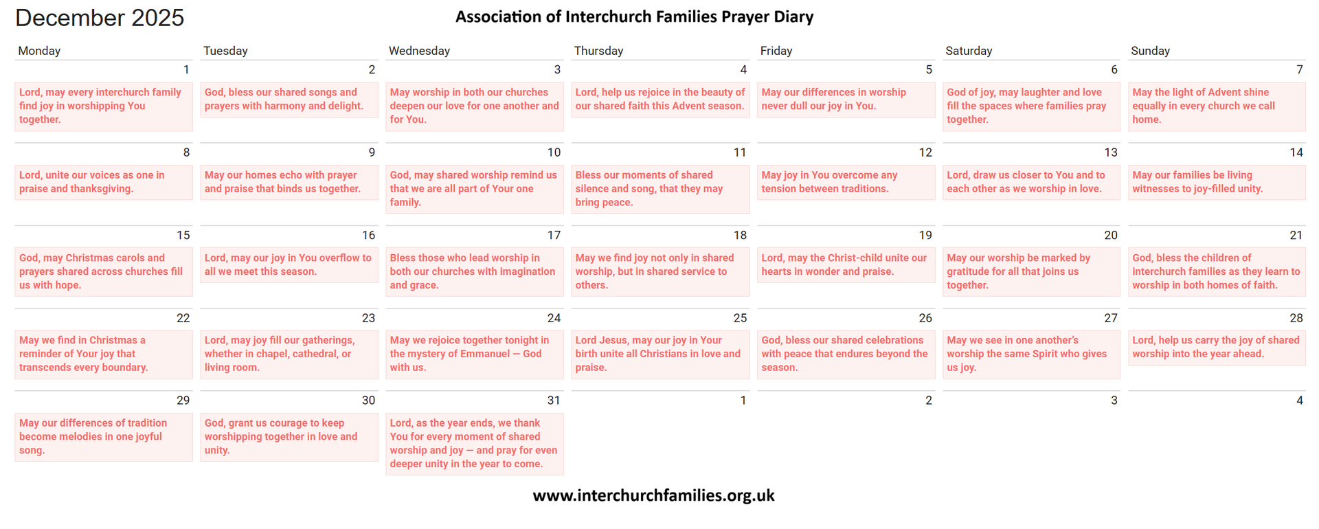 image of Daily Prayer Calendar for November