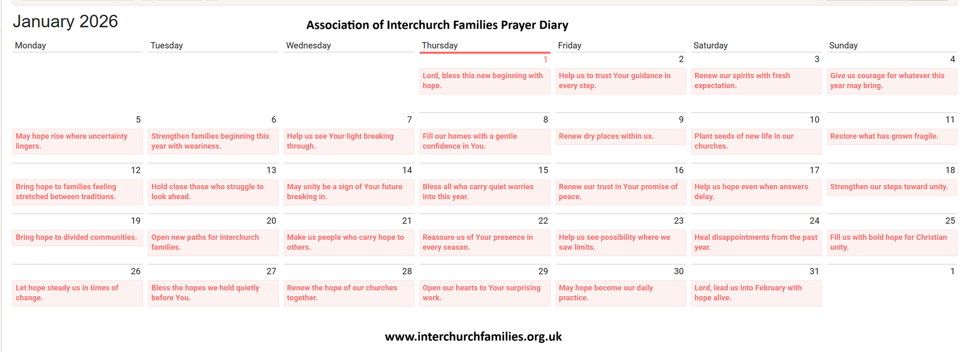 image of Daily Prayer Calendar for November