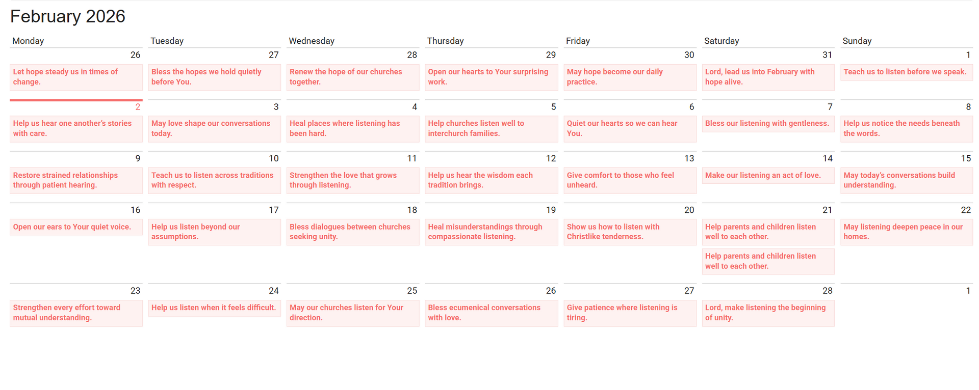 image of Daily Prayer Calendar for November