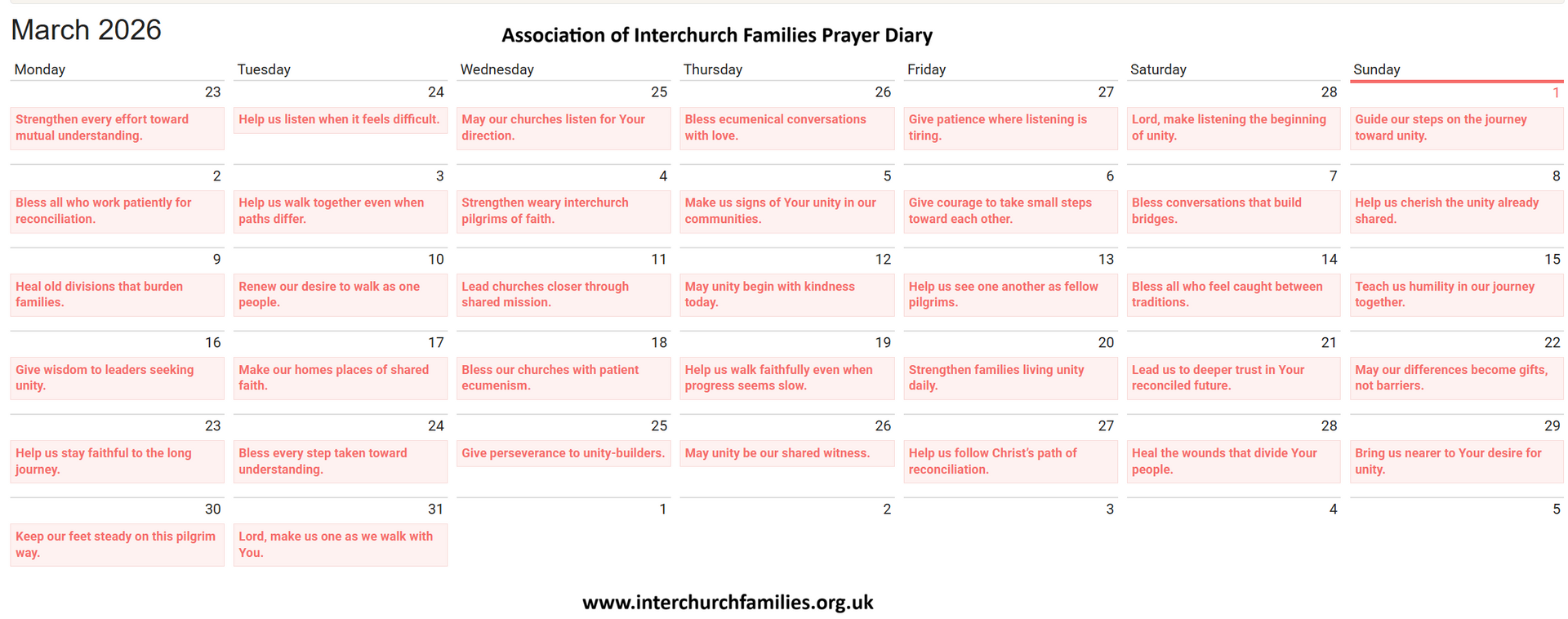 image of Daily Prayer Calendar for November