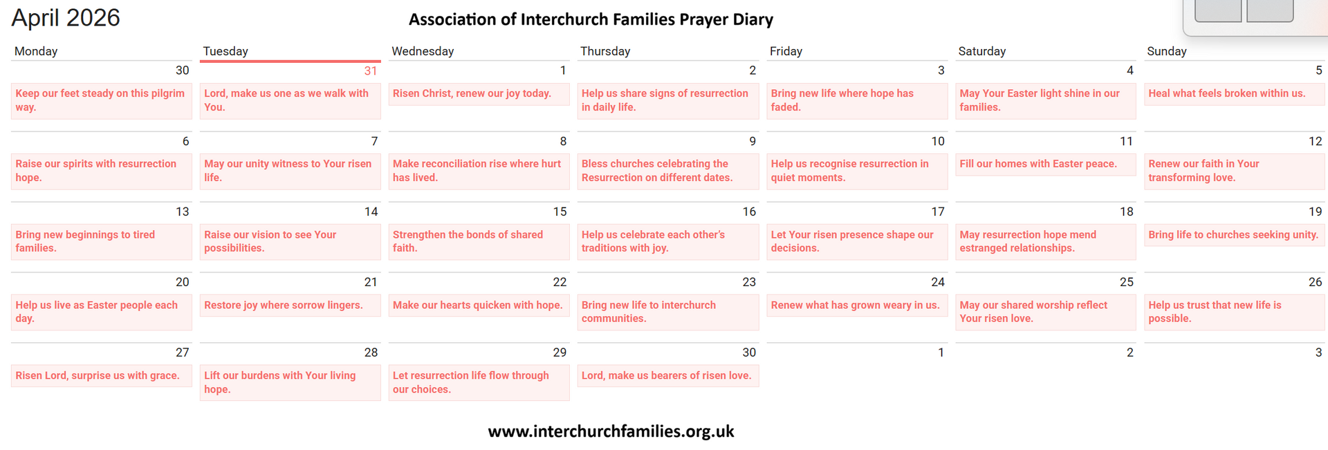 image of Daily Prayer Calendar for November