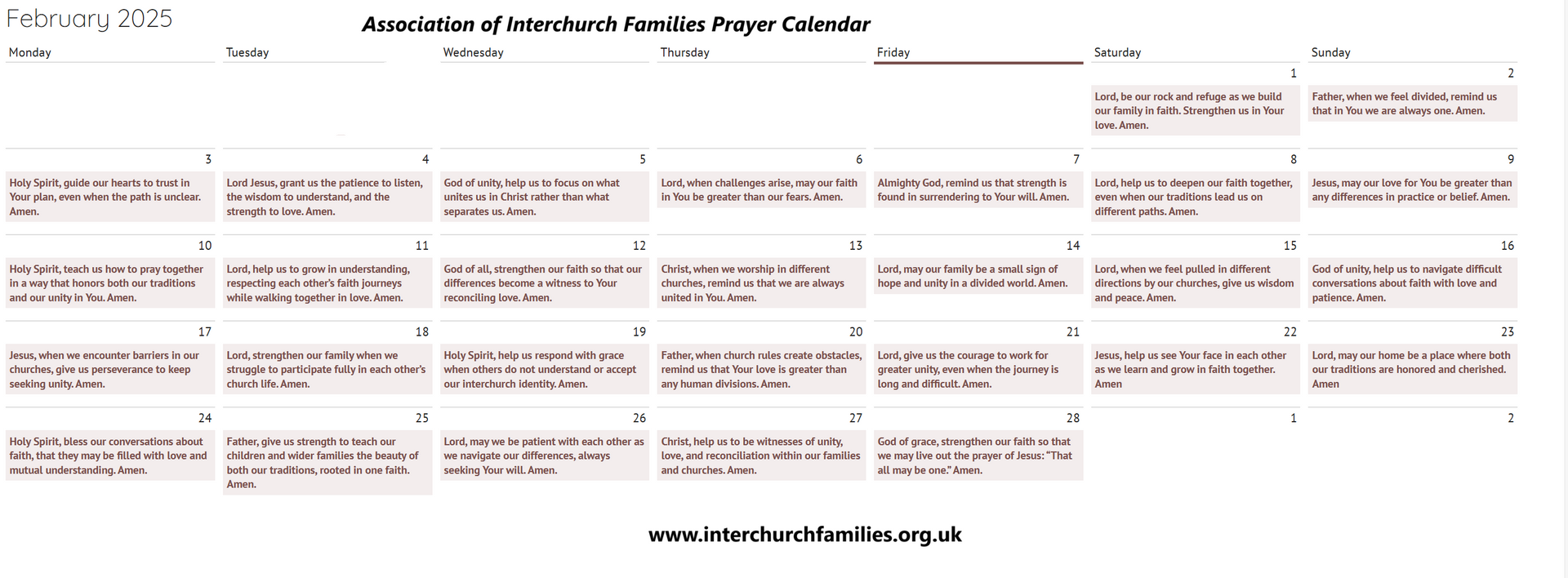 image of Daily Prayer Calendar for November