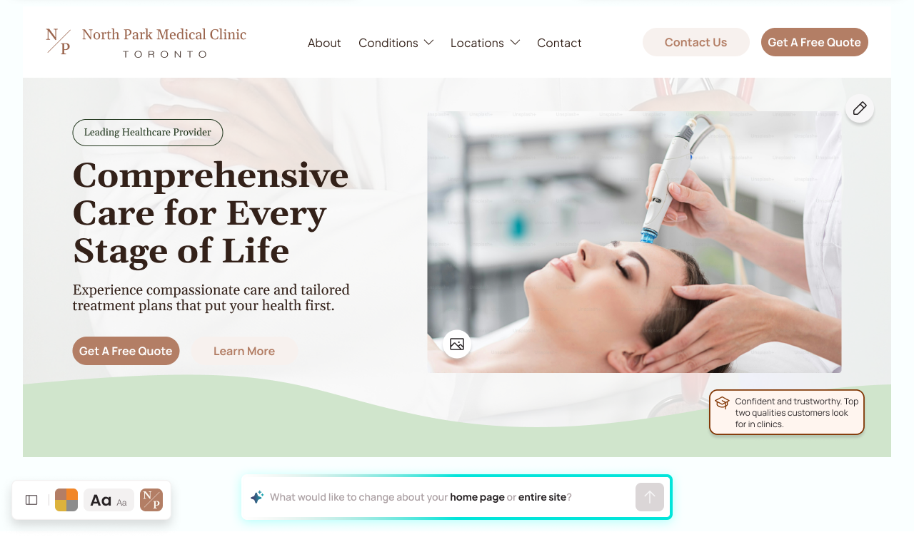 Website homepage with text 