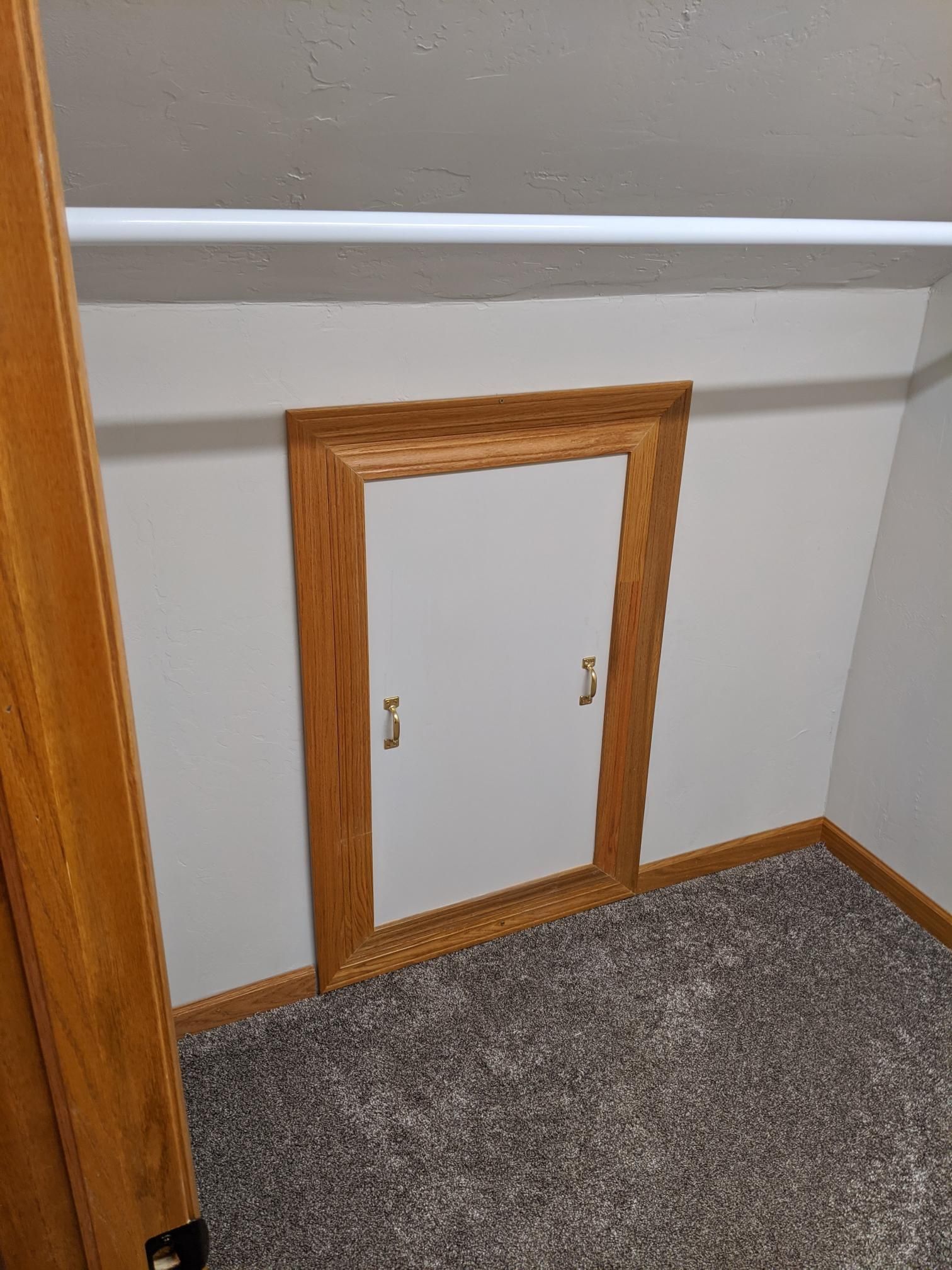 A closet with a door and a hanging rail.