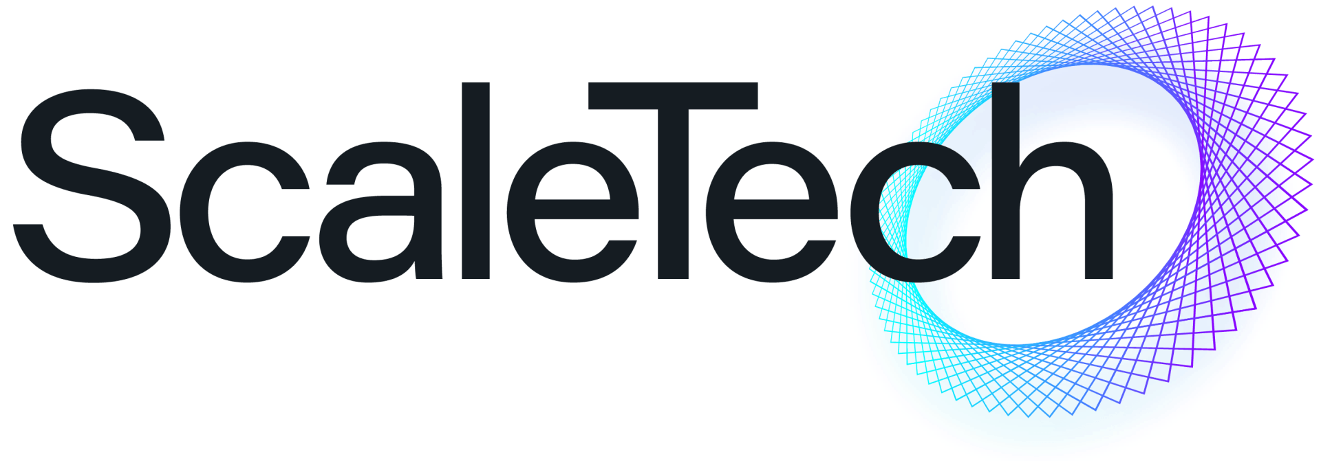 ScaleTech logo with text and abstract swirling graphic in blue and purple.