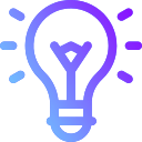 Glowing blue and purple lightbulb, symbolizing an idea.