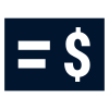 A dollar sign and equals icon on a blue background.