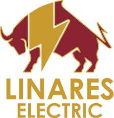 A logo for linares electric shows a bull and lightning bolt