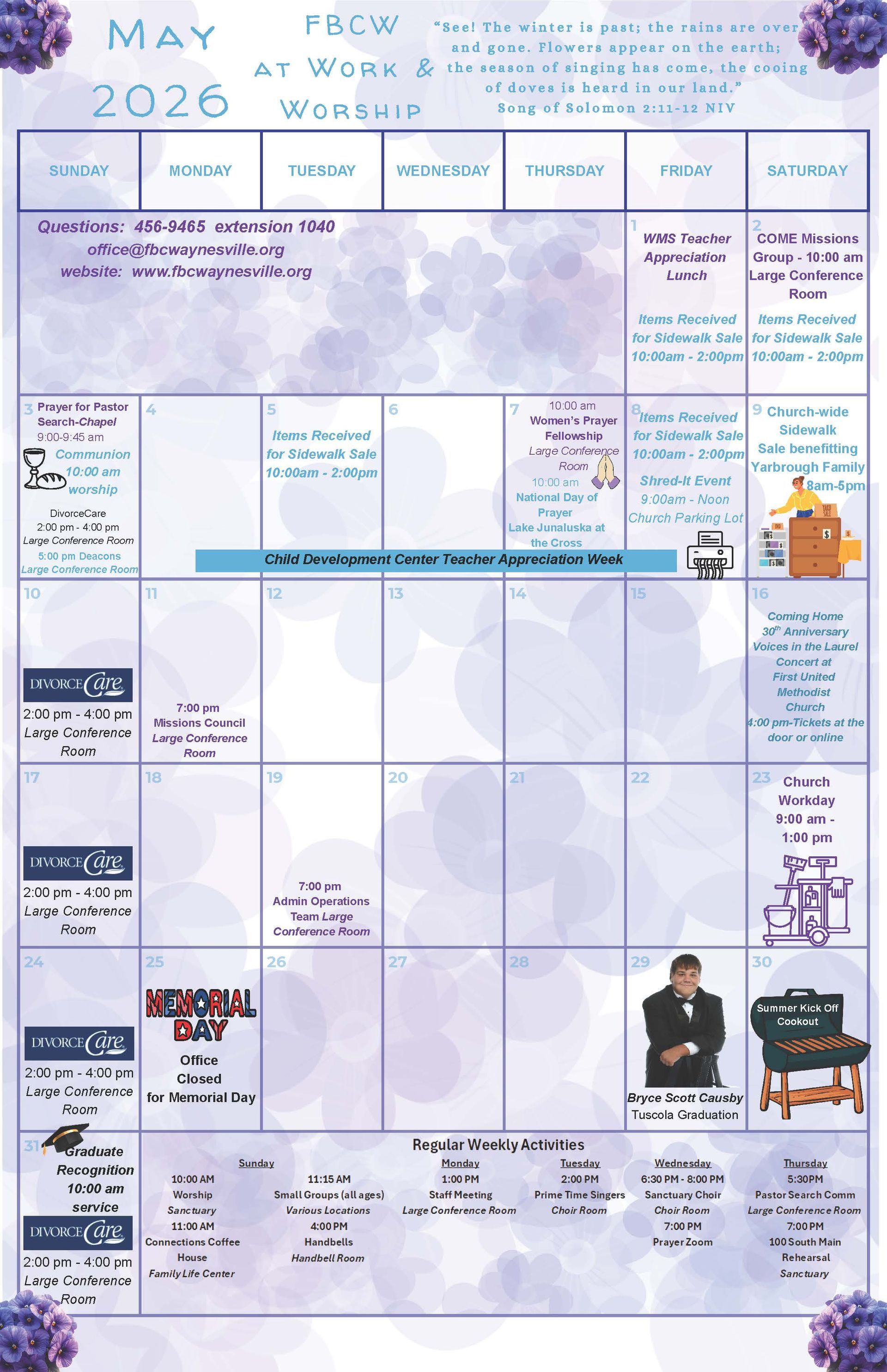 December 2025 calendar with festive decorations and holiday themed events.