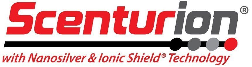 A logo for centurion with nanosilver and ionic shield technology