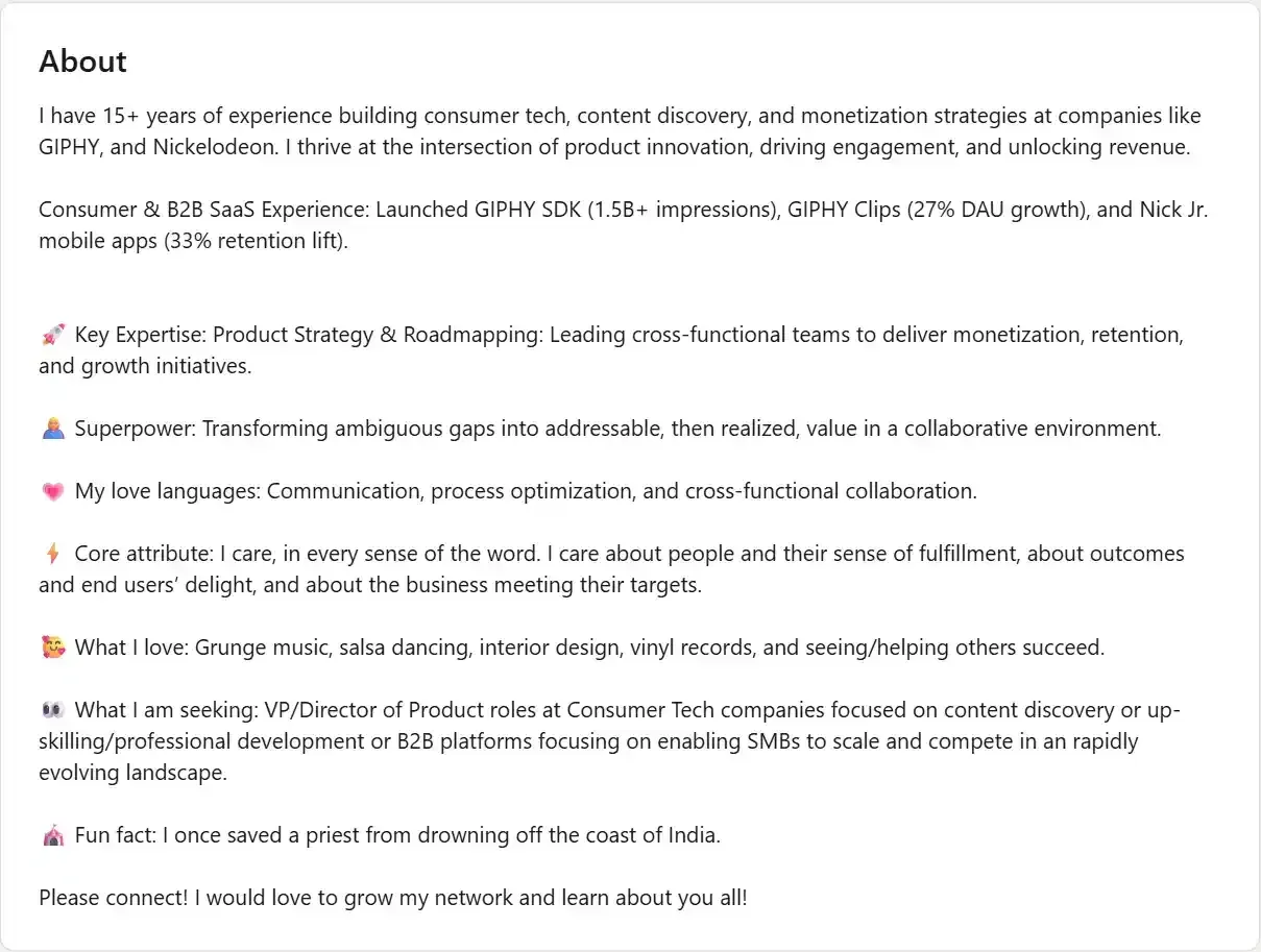 Broda Coaching Client Jessica Maldonado LinkedIn About Section