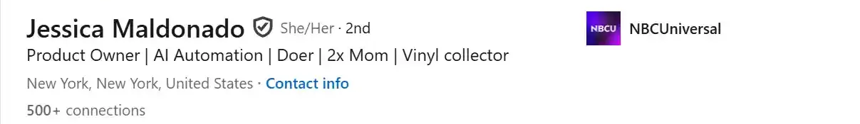 Broda Coaching Client Jessica Maldonado LinkedIn Headline