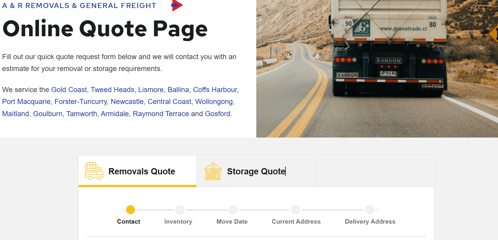 A Truck is Driving Down a Road Next to an Online Quote Page — Easy Choice Removals and General Freight In Port Macquarie, NSW