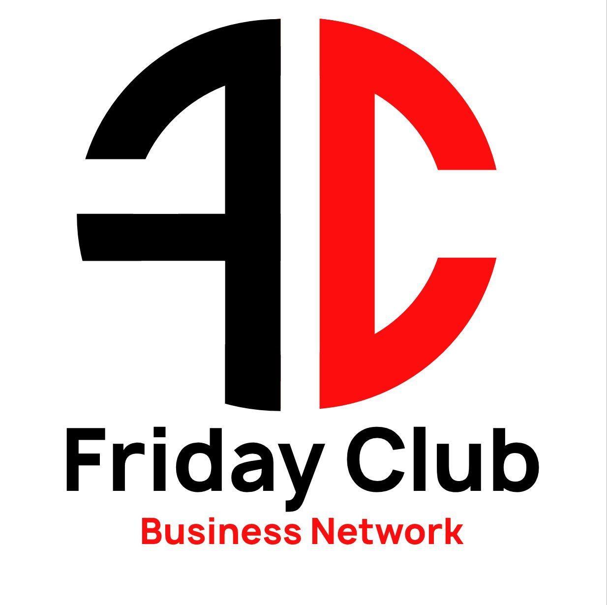 A logo for friday club business network with two people shaking hands