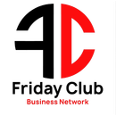 A logo for friday club business network with two people shaking hands