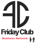 A logo for friday club business network with two people shaking hands
