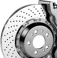 Close-up of a car brake disc and caliper in metallic silver and black. | CB Warren's Auto Care