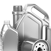 Assorted silver motor oil containers and a filter on a white background | CB Warren's Auto Care