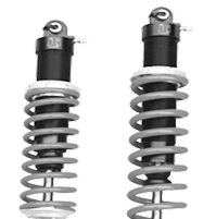 Two coil spring shock absorbers side by side, with black tops and silver springs. | CB Warren's Auto Care