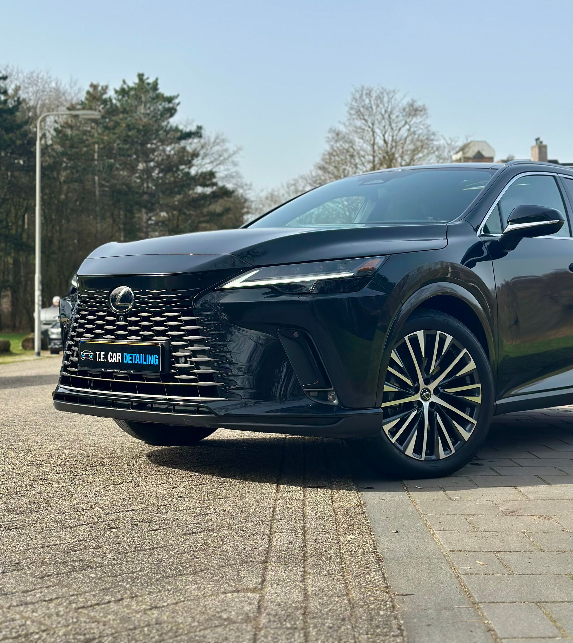 Bedrijfsbus van T.E. Car Detailing op een evenement.