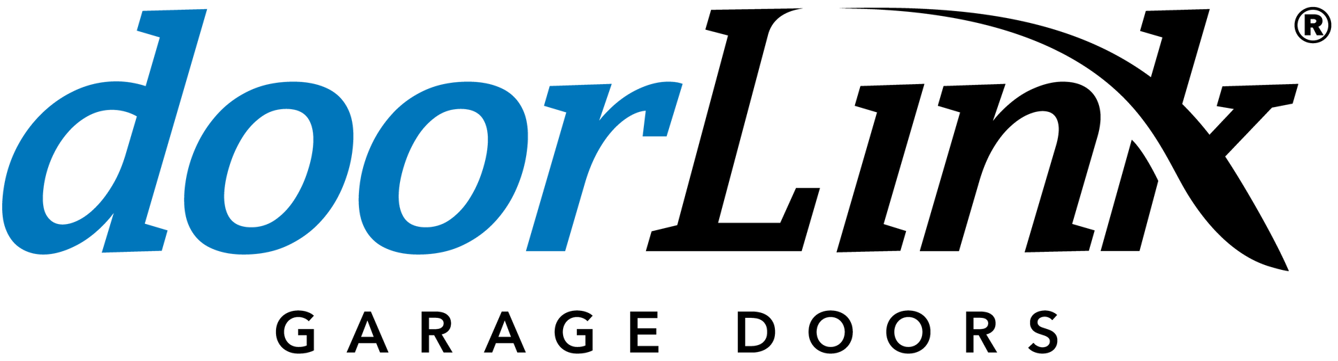 The DoorLink Garage Doors logo, featuring blue text for 